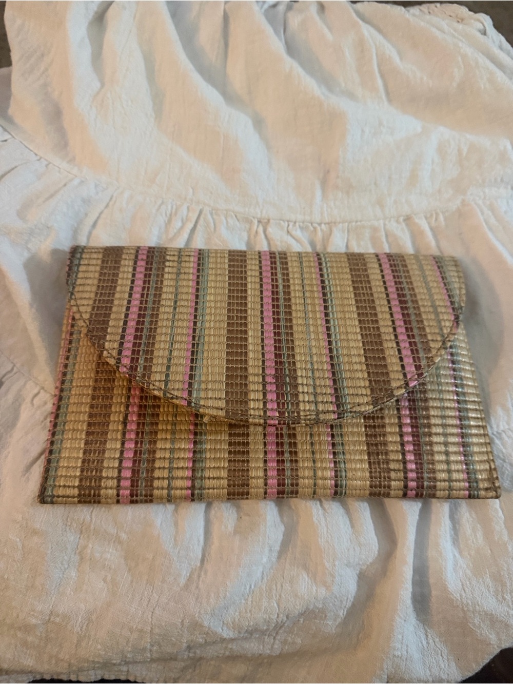 Source Unknown Handwoven Stripe Clutch in Natural, Brown & Pink